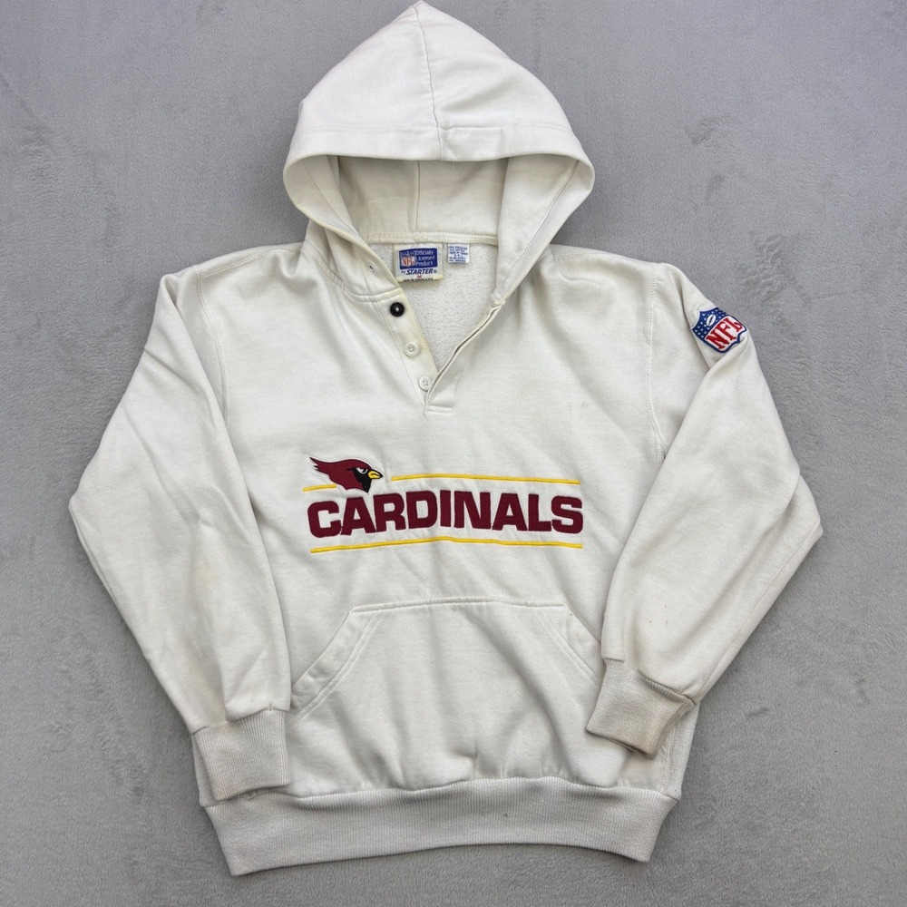 Vintage Starter Hoodie Mens Medium White Cardinals Embroidered NFL Henley90s